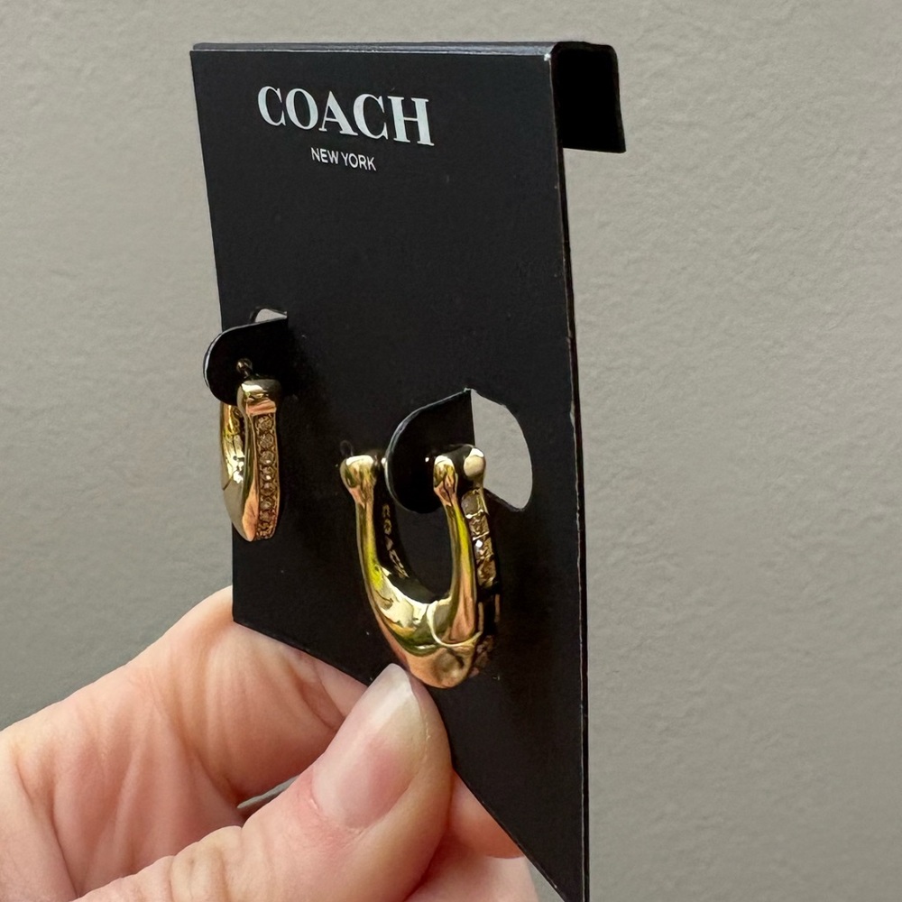 Coach Signature Pave Hoop Hinge Earrings